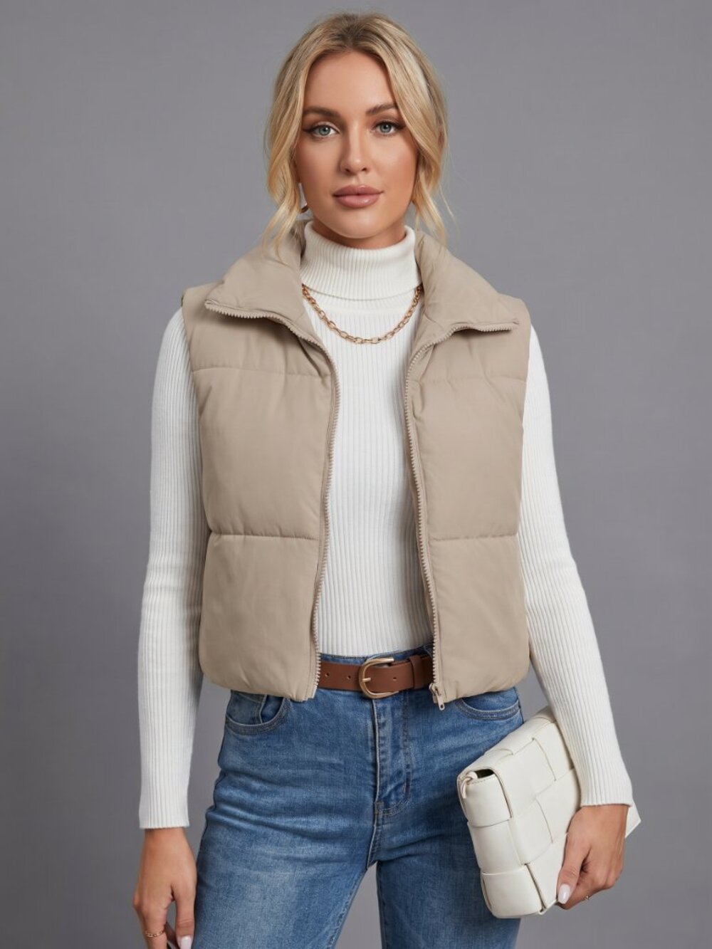 Women Sleeveless Zip Up Puffer Vest Lightweight Quilted Winter Fall Jacket - Picture 3 of 5